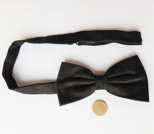 Pure silk bow tie Black with red polka dots fits neck collar sizes 11 to 19